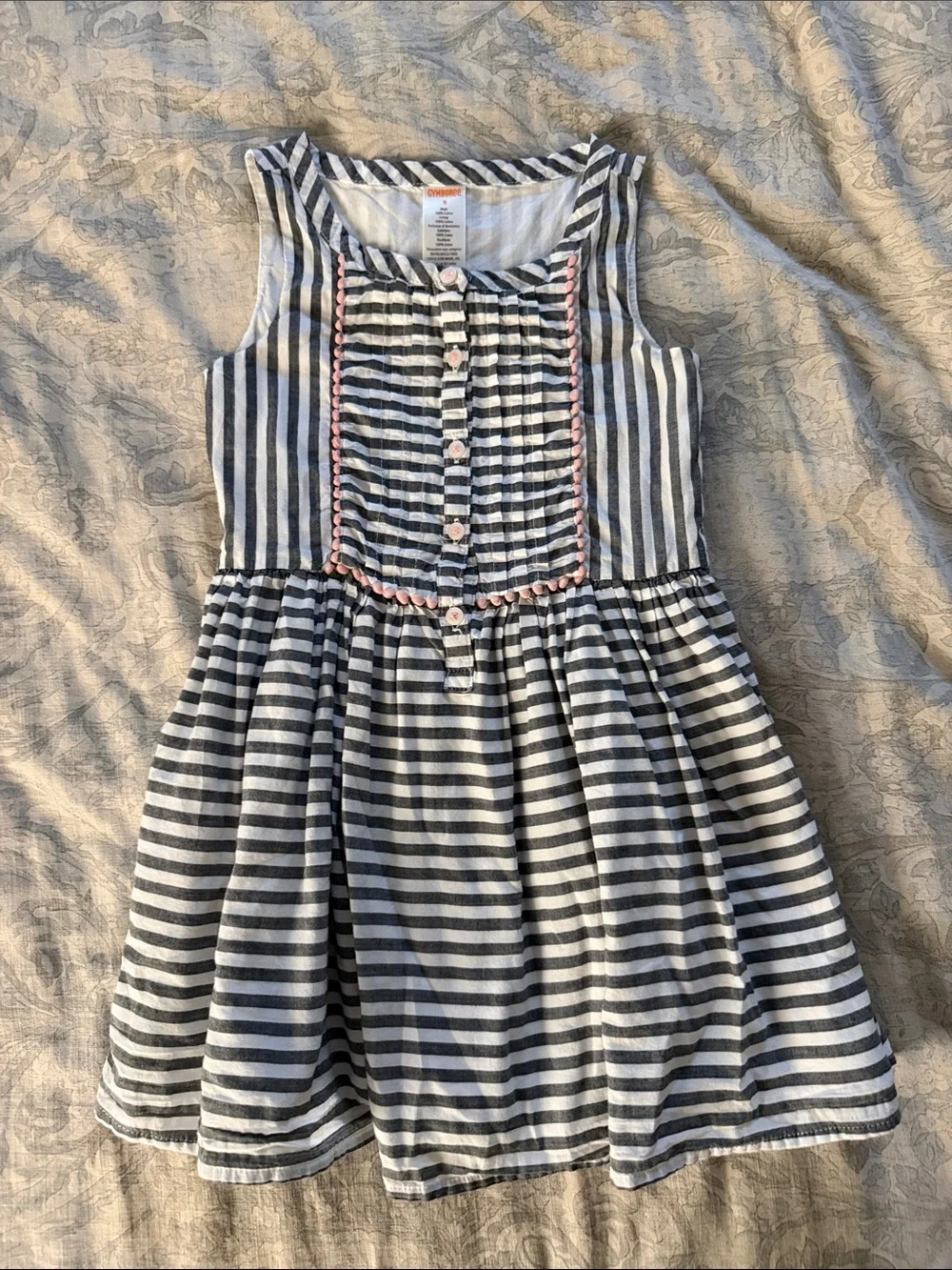 Gymboree Gray and White Striped Cotton Dress with Pink Trim